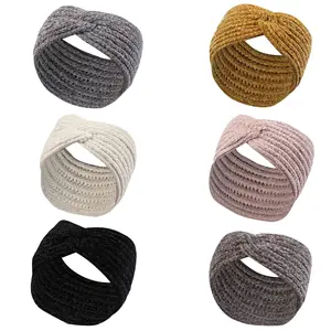 New Fashion Style Wool Warmer Elastic Hairband Pure Color Knitted Spa Headband for Women