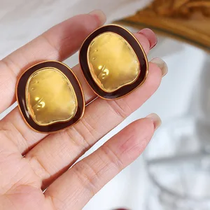 Trendy Women's Stainless Steel Stud Earrings Metal Pattern Matt Punk with Irregular Geometric Contrast Color Stylish Earring