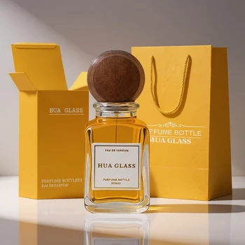 30ml 50ml 100ml Cosmetics Spray Bottle Empty Luxury Glass Perfume Bottle Wooden Cap with Box
