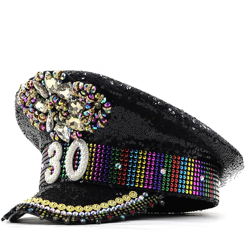 Custom Luxury Birthday Rhinestone Captain Hat Yacht 30th display picture 1