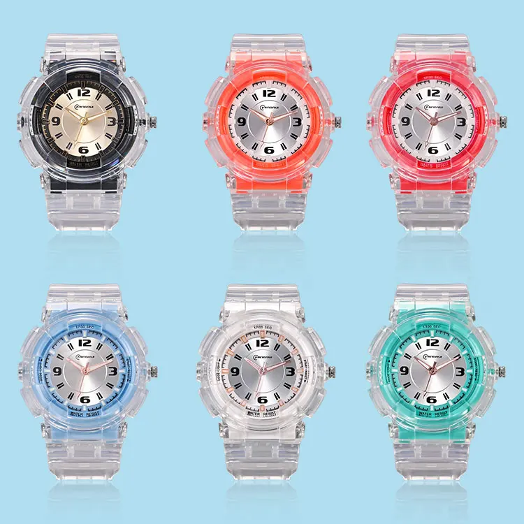 High Quality Custom Support Sports Watch Transparent Waterproof Factory Price 43mm Dial Diameter Antique Buckle Pointer Japanese