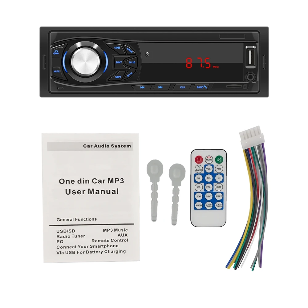 1 Din Car Radio Bluetooth Stereo FM/USB/AUX/TF In-dash Head Unit 12V MP3 Player