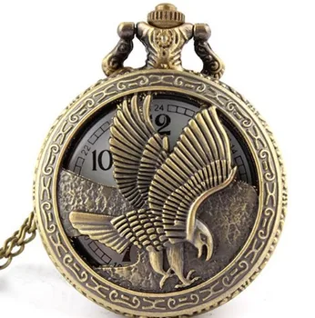 Antique Eagle Design Fob Quartz Pocket Watch With Necklace Chain Hot Sale Pendant Gift for Male Female Gift for Pocket Watch