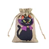 Jute rope and burlap bag - black cat
