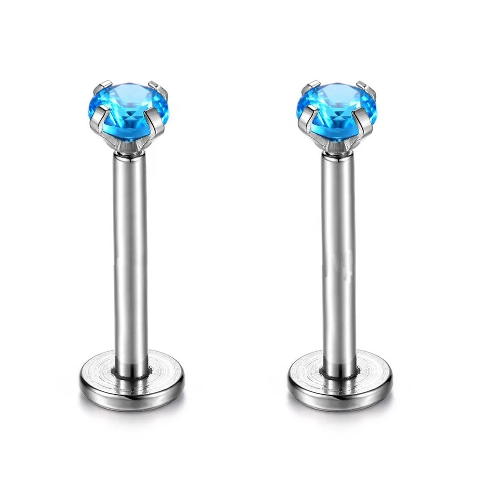 Labret Bars Tragus Bar Lip Cartilage Helix Nose Stud Ear Piercing Tiny CZ Gem