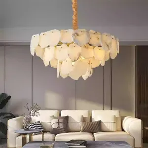 Modern Luxury All-Copper Marble Chandelier New Chinese Style Designer Lamp with Stone Shade for Living Room Dining Room Bedroom