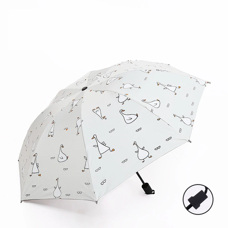Ladies Three Fold Strawberry Dot Pattern Printed Manual Open Blue Umbrella