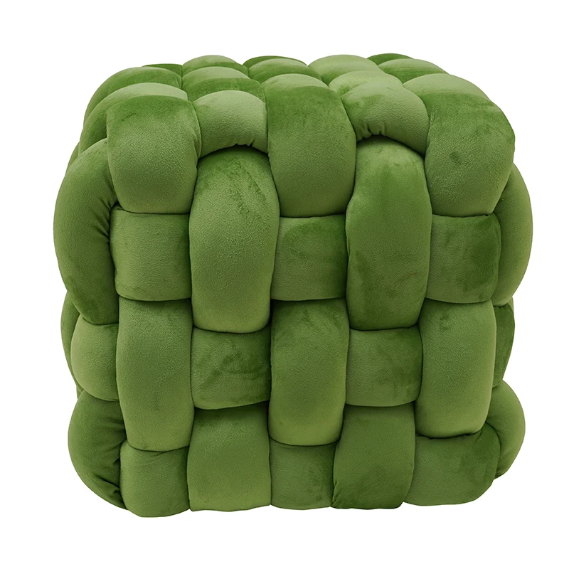 Woven Footstool Seated Ottoman Velvet Pouf Cube Seat Stool Living Room Footstool square Seat Puff