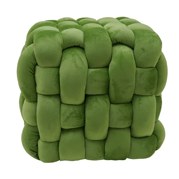 Woven Footstool Seated Ottoman Velvet Pouf Cube Seat Stool Living Room Footstool square Seat Puff
