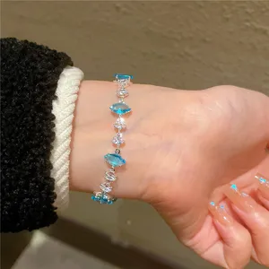 2026 Summer Light Blue Clear Zircon Bracelet Exquisite Hand-Rope Net Red Wind Charm Bracelet Made From Brass for Women