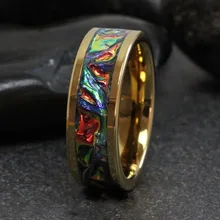 Tide Dye Dichrolam Yellow Gold Tungsten Ring Color Shifting Fire Burl Blue Orange Band Anniversary Ring Mens Ring Women Ring