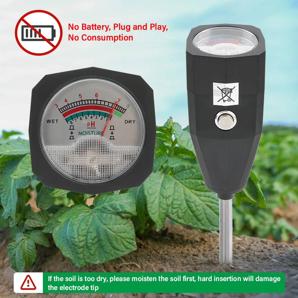 2 in  1 Soil ph and Moisture Meter with  150mm Long Electrode Probe