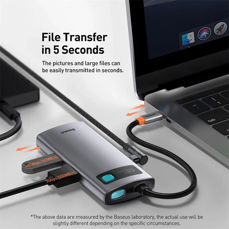 Baseus 4-in-1 USB Hub Metal Gleam Gen1 USB 3.0 + 4K@30Hz hd mi-Port + 100M Ethernet Port for Laptop Accessories Type C Hub - Image 6