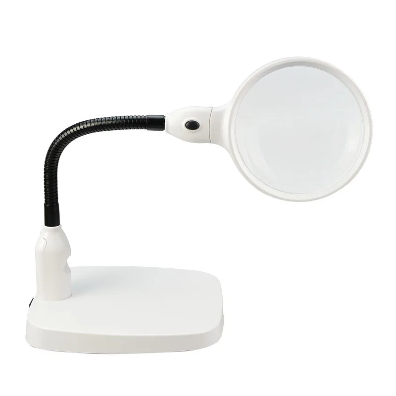 8x  Lighted Desktop Magnifier Lamp with 5.5 Inch lens and sturdy stand , 6 LEDS illuminated Magnifying Glass for Reading