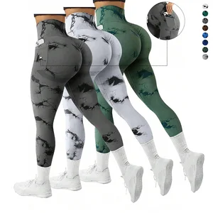 Tie Dye Seamless Yoga Leggings Scrunch Butt Lifting Sports Running Fitness Yoga Pants Pocket Gym Legging