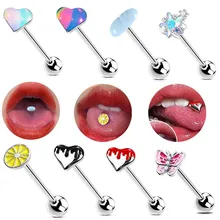 1PCS fashionable perforated tongue ring heart-shaped drip straight tongue nail 14G butterfly stainless steel piercing jewelry