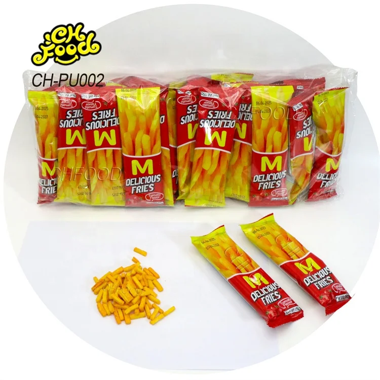 Custom Tomato BBQ and Black Pepper Beef Flavor Salty Delicious Crispy Fries Snack Puffed Food for Kids