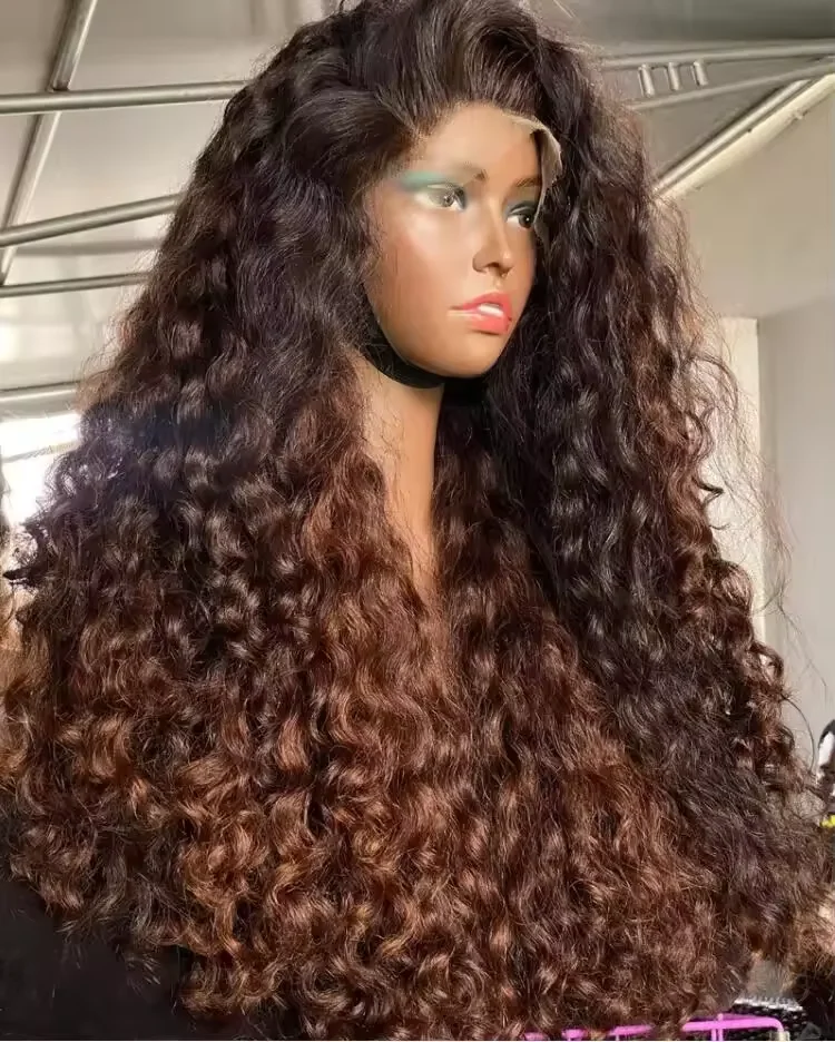 T Brown #30 P4/27 Deep Curly Lace Front Wig Pre Plucked  display picture 3