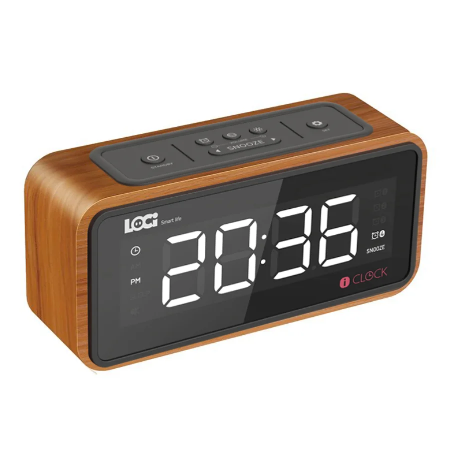 Wood Clock Radio With Bt Speaker /3 Brightness Dimmer /led Display