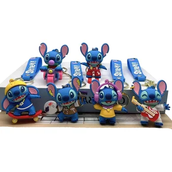 New Cute Stitch Doll Machine Gift Keychain Anime Cartoon Rubber PVC Car Keychain Wholesale Small Gifts