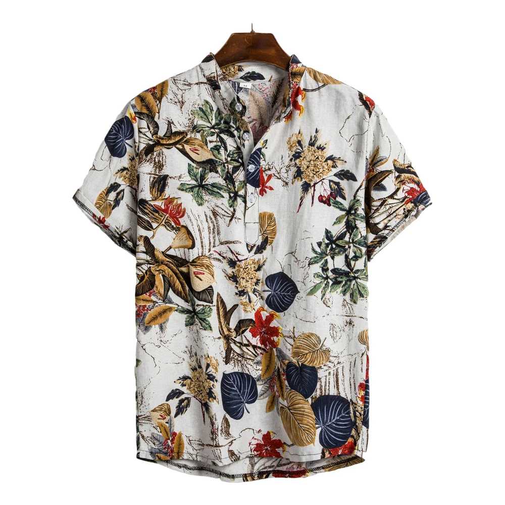Cotton Linen Hawaiian Shirts For Men 