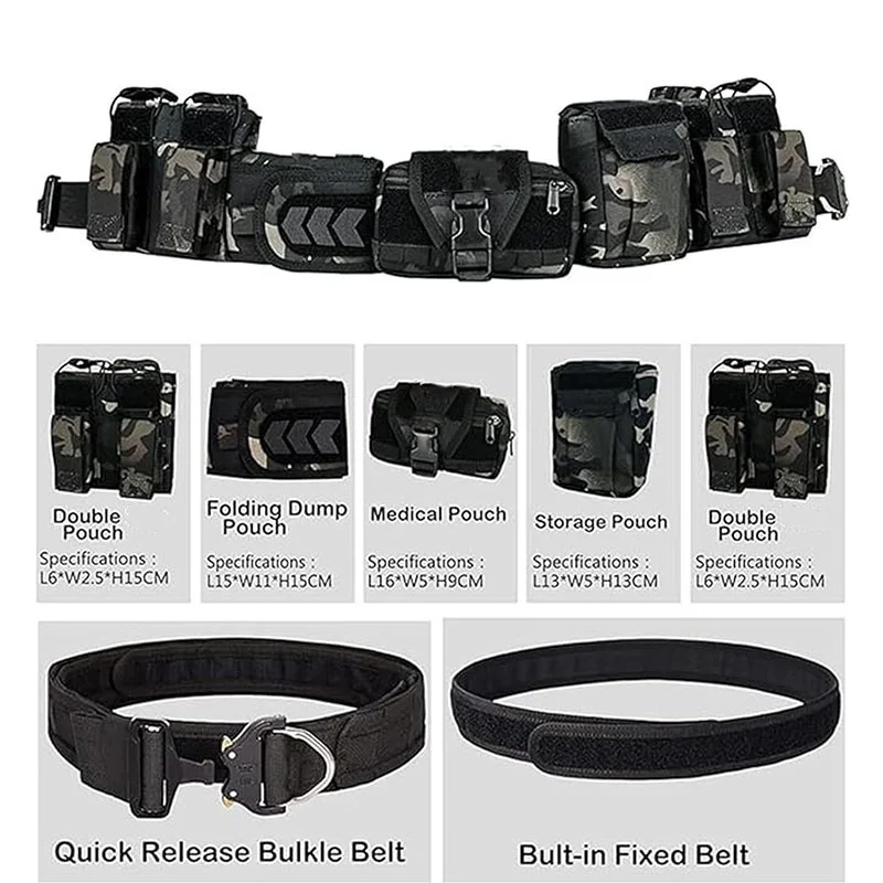 High Density Material Multi Function Tactical Belt with Quick Release Accessory Pouches Duty Belt for Men Modular Equipment