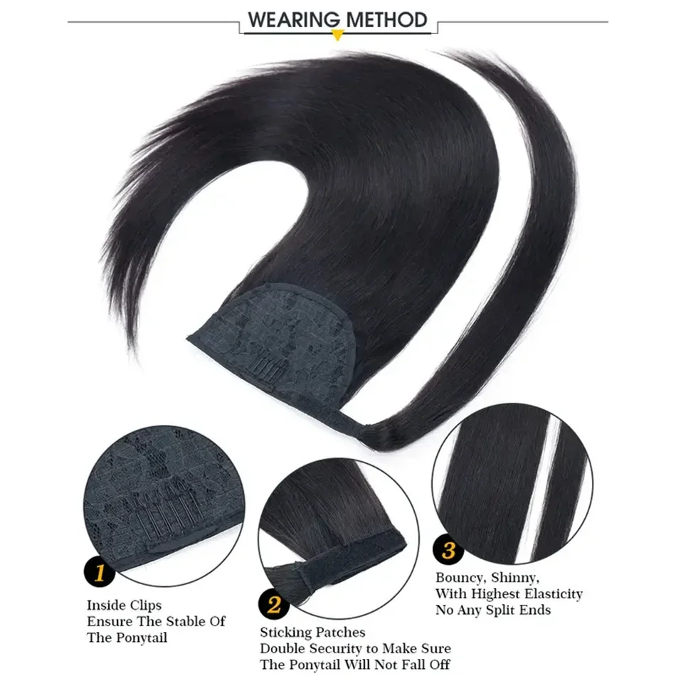 Ponytail Extension Wrap Around Ponytail Hair Extension Natural Brazilian Hair For Women Black Color Remy_voghion.com