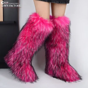 Manufacturer Wholesale Customized High Quality Winter Warm Fashionable Imitation Fox Raccoon Fur Women's Knee-High Soft Spring