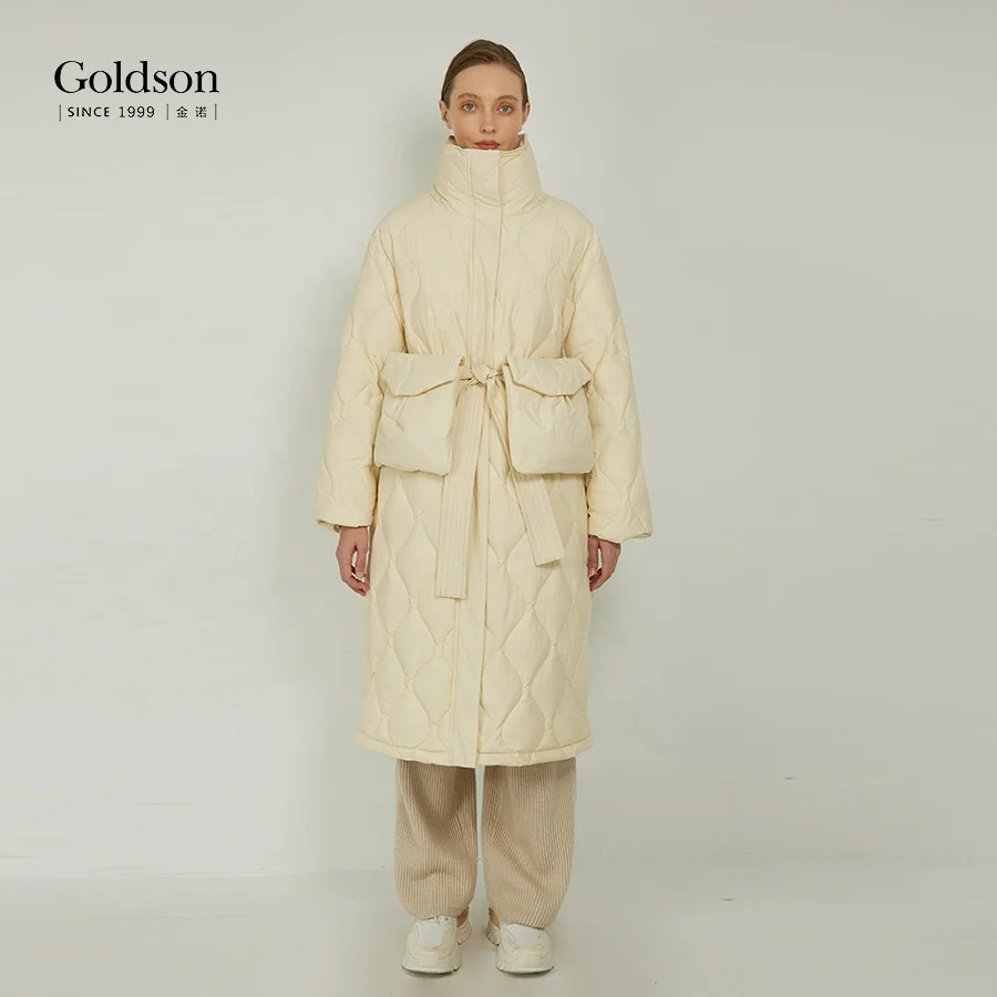New Arrival Custom Logo Iconic Down Coat Knee Length Onion Cut Women White Duck Down Jacket for Winter
