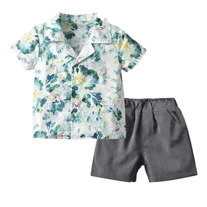 Customized Printing Summer Boys Clothing Set Pastoral Style Floral Lapel T-shirt Shorts Two Pieces Set