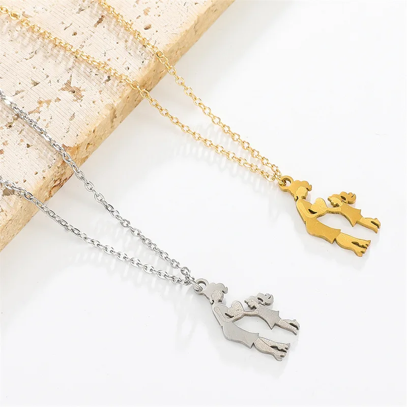 Mom Daughter Family Necklace Stainless Steel Chain Children Kid Silver Color Pendant Necklaces Jewelry Women Mother's Day Gift