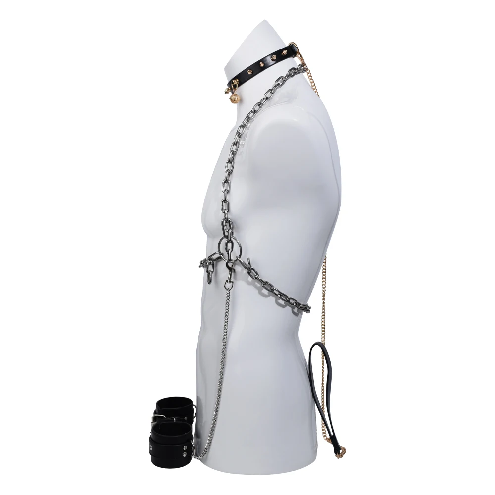 Metal Chain Male Erotic Wearable Bondage Corset for Men Gay Slave Game SM Toys Leather Handcuffs BDSM