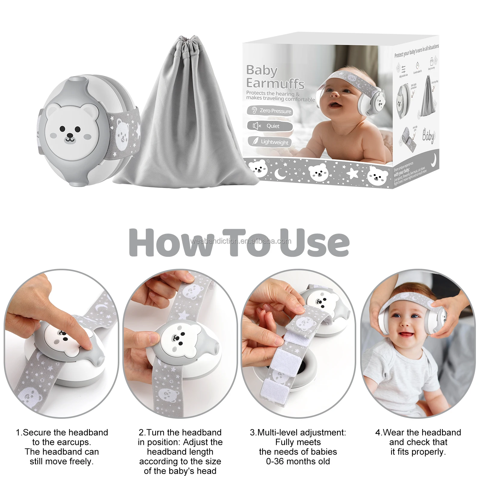 036 Months Baby Earmuffs 25db Noise Reduction Rating Infant Kids