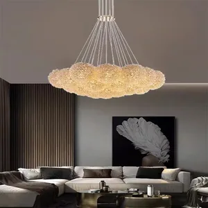 JACKSUN Litchi Crystal Hanging Middle Chandelier Living Room Full Spectrum Light Luxury Adjustable LED Crystal Pendant Light