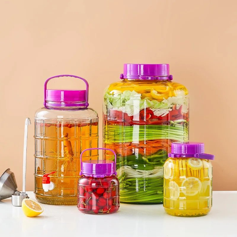 Multiple Sizes Large Capacity Clear Round Large Glass Barrel Food Storage Glass Pickles Plum Wine Jar With Sealing Lid
