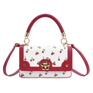 custom logo Cute Cherry Small Square Ladies Shoulder Messenger Bag Fashion PU Zip Portable Single Strap Spring/Summer/Autumn/Winter