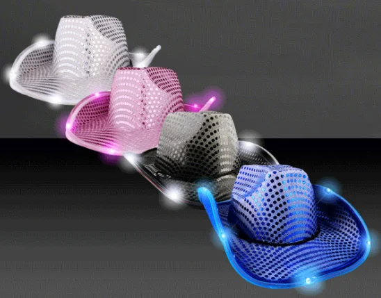 Generisch Chapeau De Jazz à Paillettes LED - Accessoire De Performance - Chapeau De Cowboy Flash - 64 Cm - Pour Homme, Lilas, Taille Unique