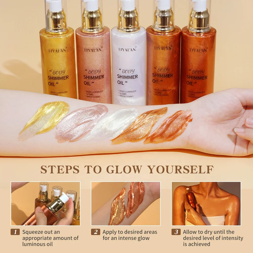Private Label Custom Highlighter Makeup Bronzer Skin Glow Body Glitter Liquid Body Shimmer Oil