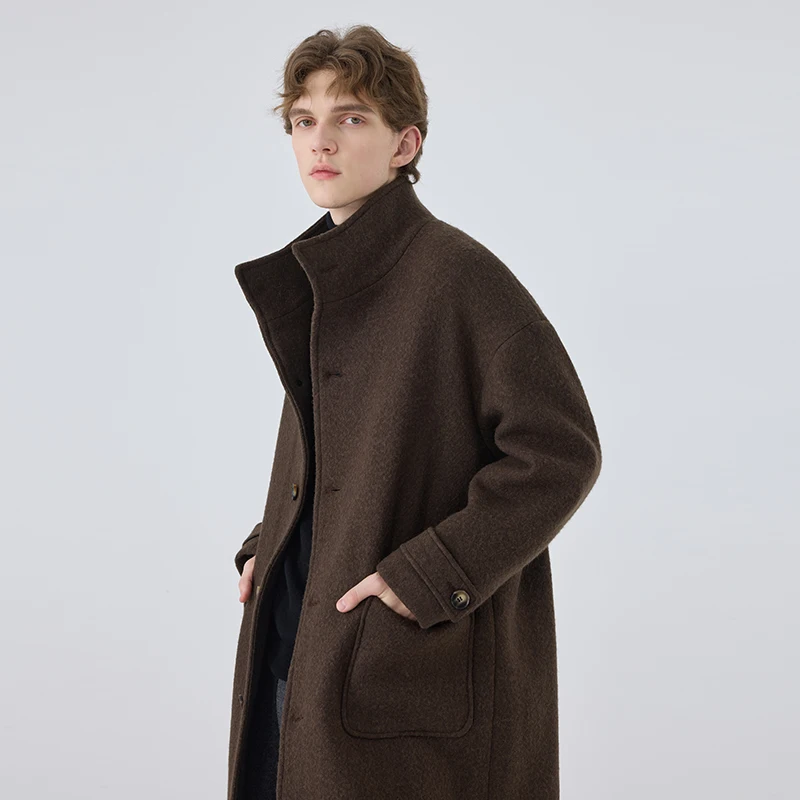 Men's Mid-length Wool Overcoat Autumn And Winter Trenchcoat Trendy Loose Fit