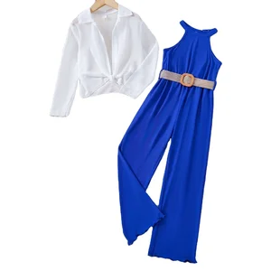 Kids Clothing Wholesale 2023 Autumn Sleeveless Halter Jumpsuit Long Sleeve Irregular Top Teenage Suit Girls Children Clothes