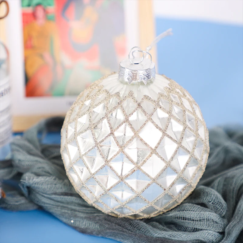 White Glass Ball Ornaments For Christmas Hanging Hand Made Ball Vintage