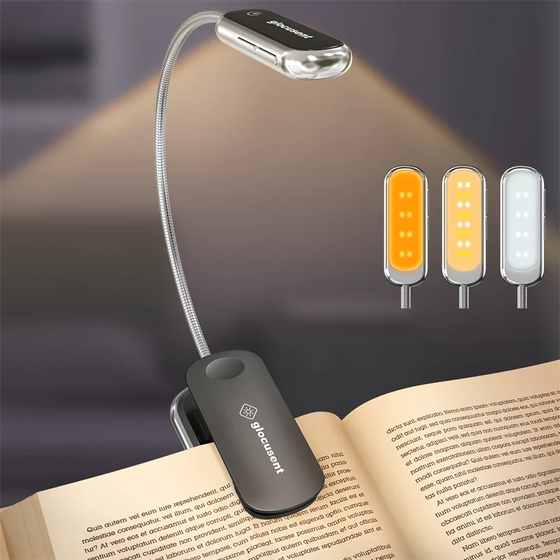 Glocusent Tricolor Levels Dimmable Usb Rechargeable Flexible Led Clip