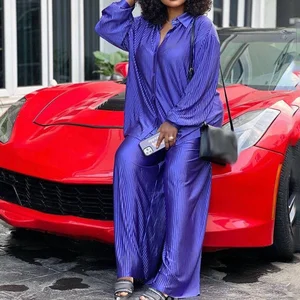 GX065B High Quality Women Casual Outfit Trend 2 Piece Sets Women Pants Spring Fall Elegant Shirt and Wide Leg Pants Set Women