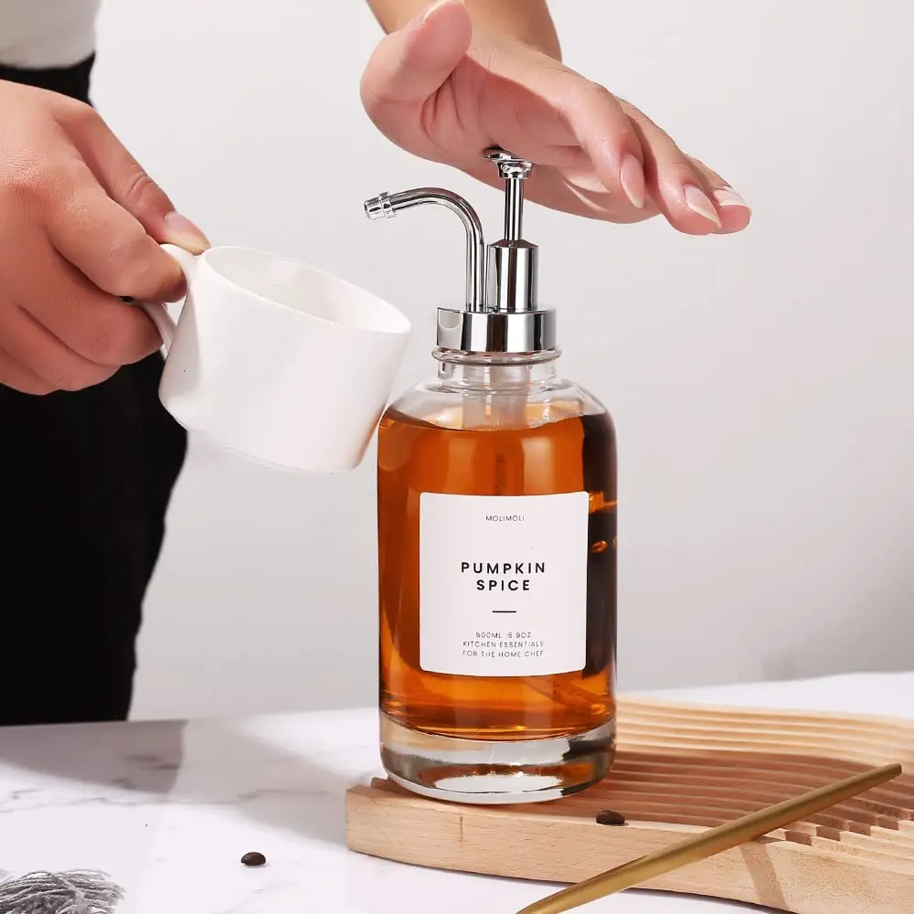 Factory Direct 250ml/500ml Gold Pump Dispenser Tea/Coffee/Honey Syrup/Tequila/Water/Energy Drink Packaging Screw Glass Bottle