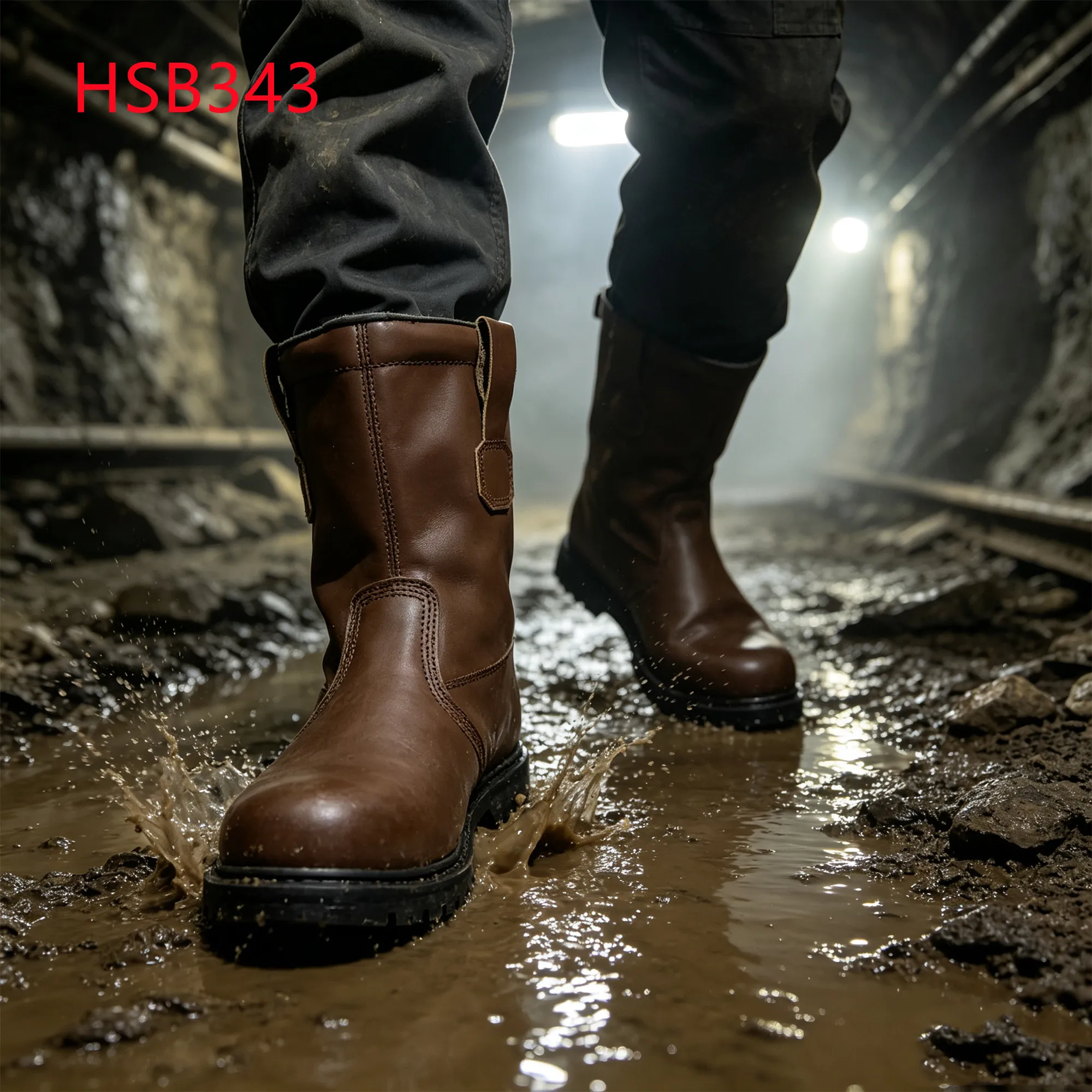 LXG,Oil Field Operation Dark Brown Safety Shoes with Convenient Pull Tab Anti-moisture Goodyear Sole Hua Singh Work Boots HSB343