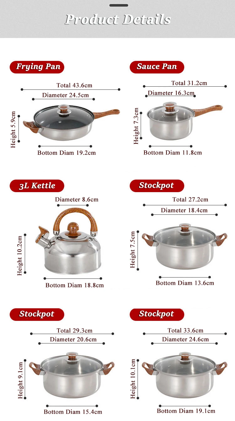 12pcs Cooking Pot Kitchenware Stainless Steel Casserole Nonstick