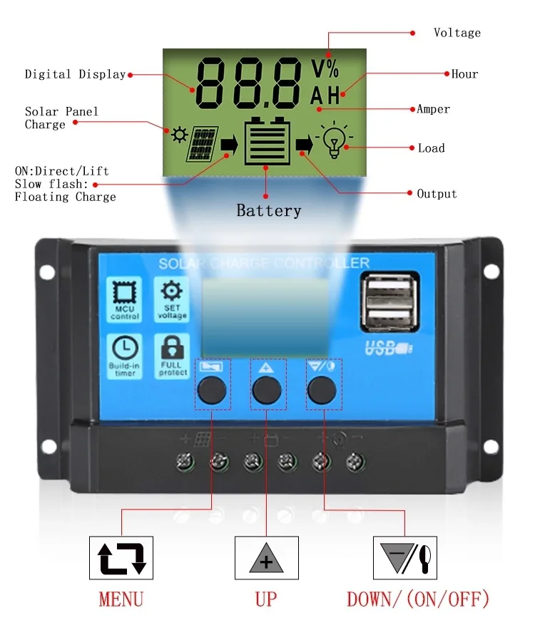 The best selling high quality solar controller 10A-60A mini simple solar charge controller with LCD display