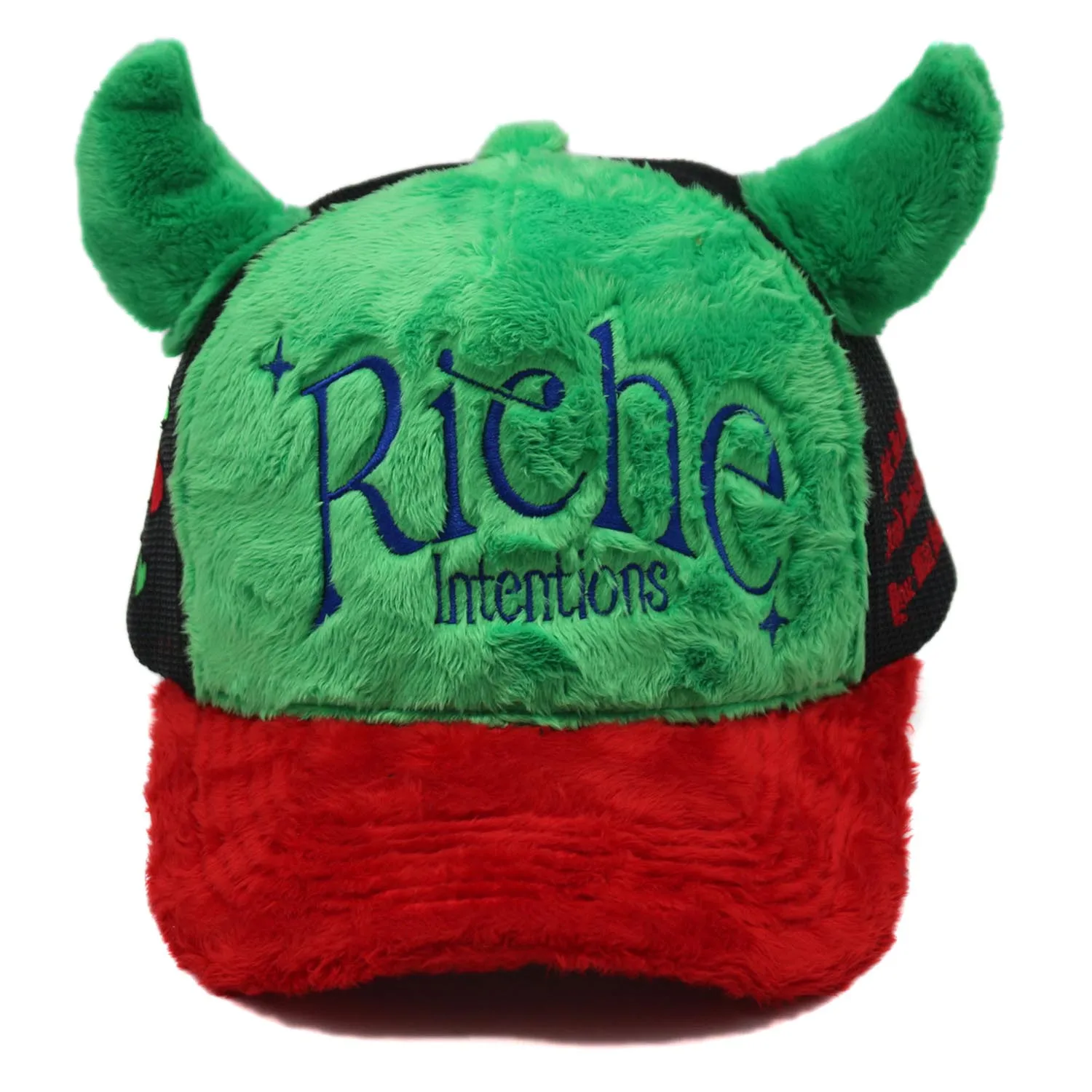 2023 Custom Cute Devil Embroidery Logo 5 Panel Chapeau Men Women Fuzzy