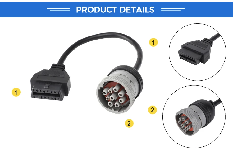 product oem odm 16pin female to j1939 9p grey male j1939 connector obd2 obdii eld cable-3