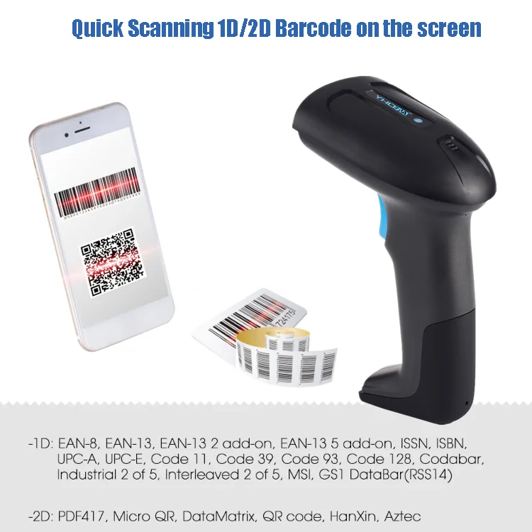 2D Barcode Scanner Wireless Barcode Scanner Data Collector Support Read 1D QR Codes